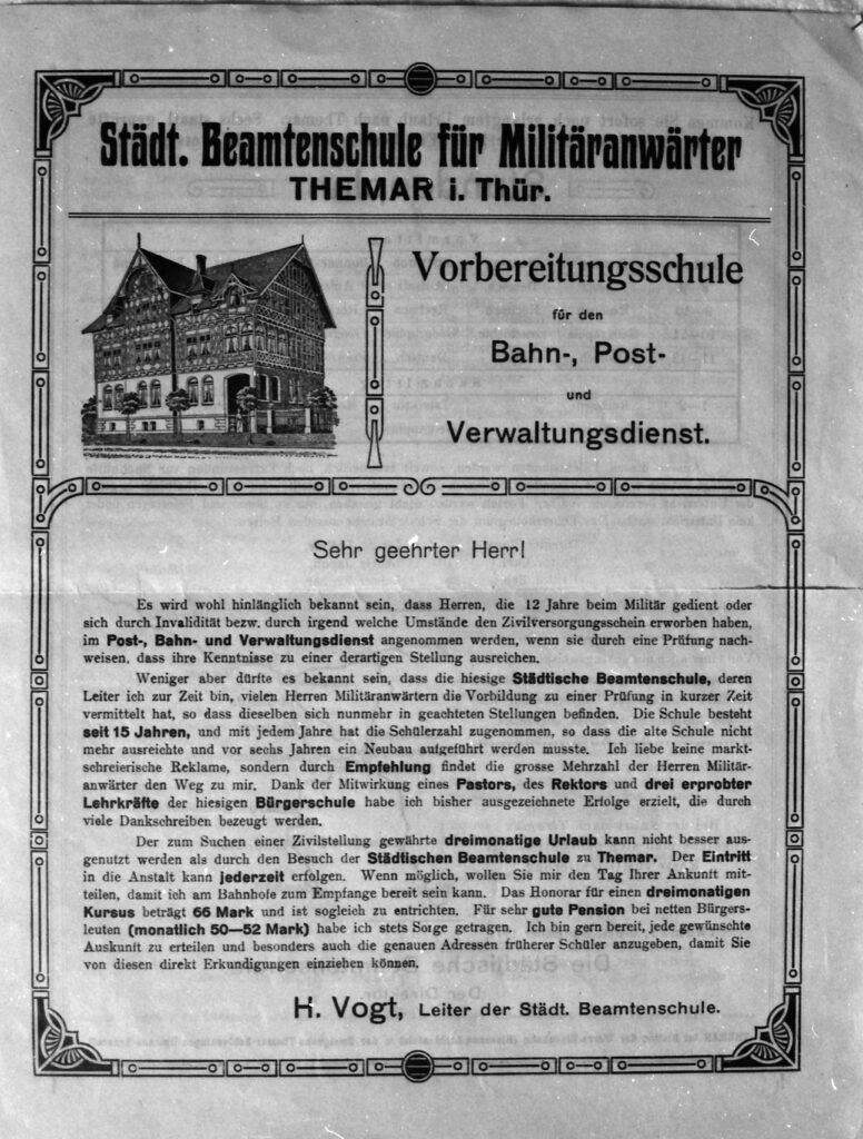 Werbung städtische Beamtenschule Themar