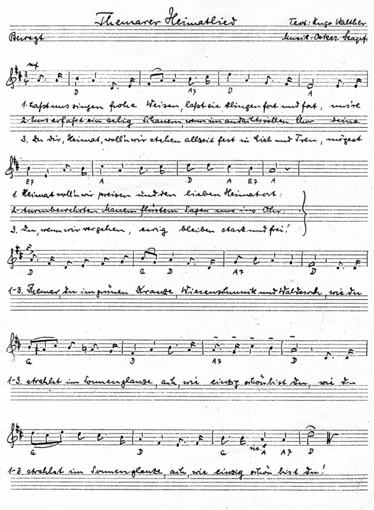 Hugo Walther, Oskar Stapf, Themarer Heimatlied, Notation