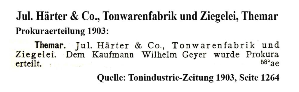 Jul. Härter & Co. Ziegelei Themar Prokura 1903