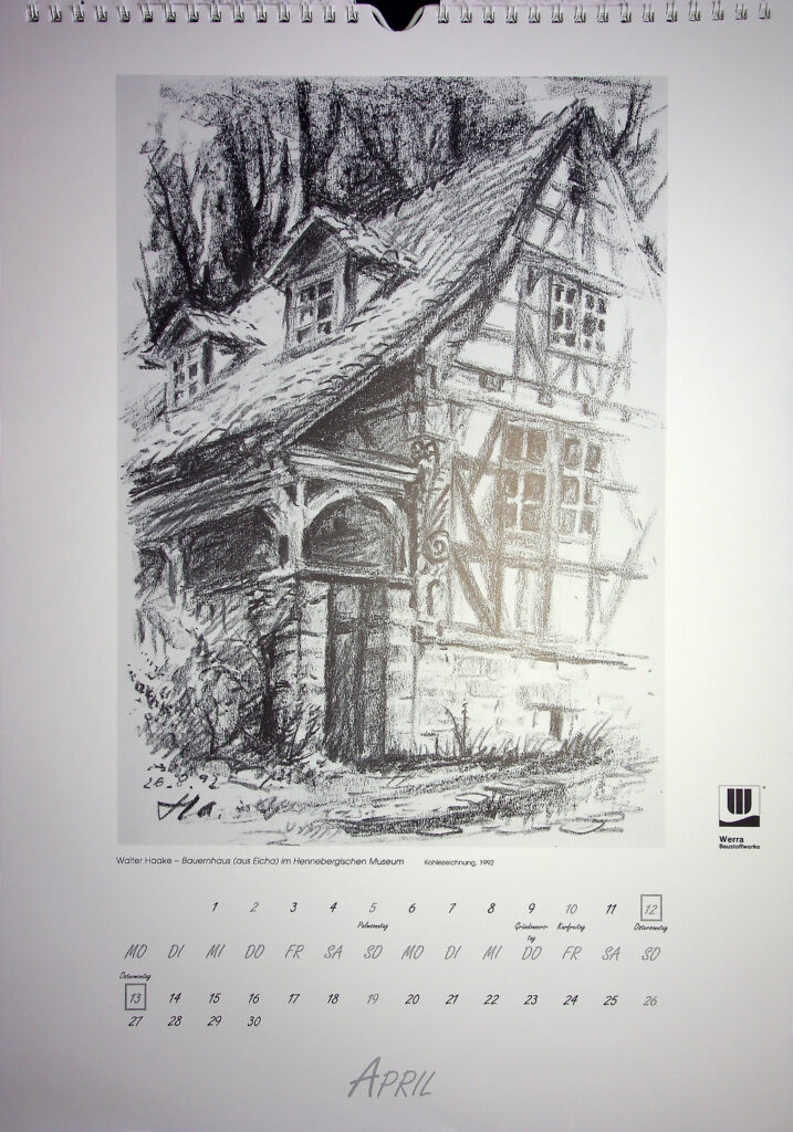 Walter Haake - Bauernhaus (aus Eicha) im Hennebergischen Museum Kohlezelchnung. 1992