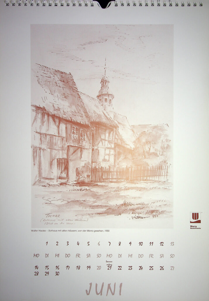 Walter Haake - Rathaus mit alten Häusern, von der Werra gesehen, 1955