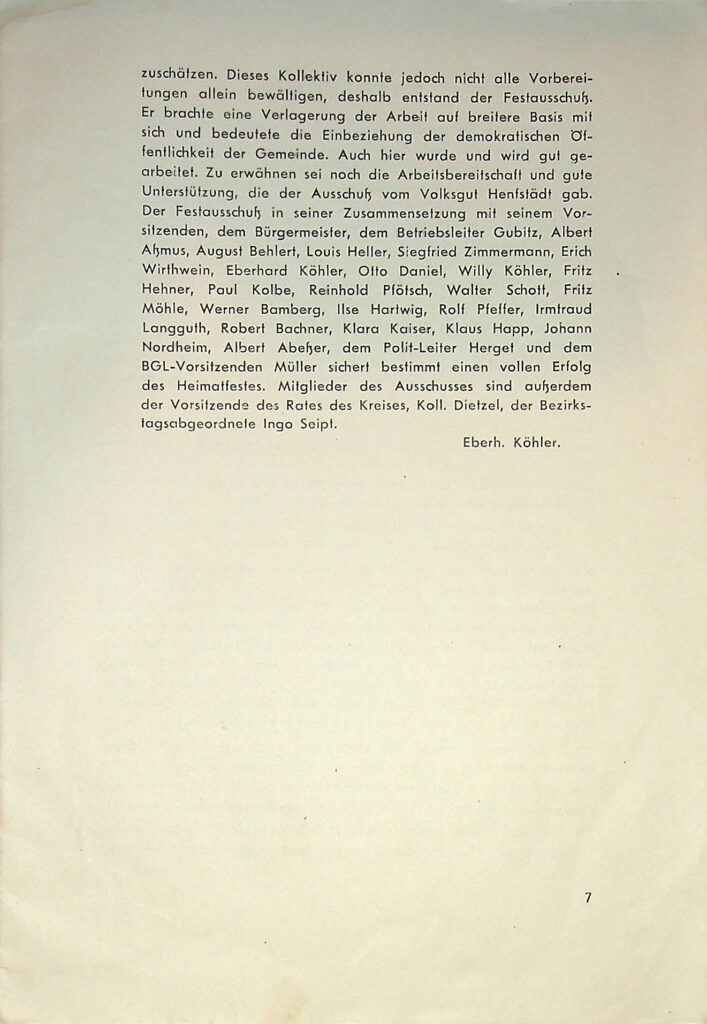Festschrift zum Heimatfest der Gemeinde Henfstädt 1955