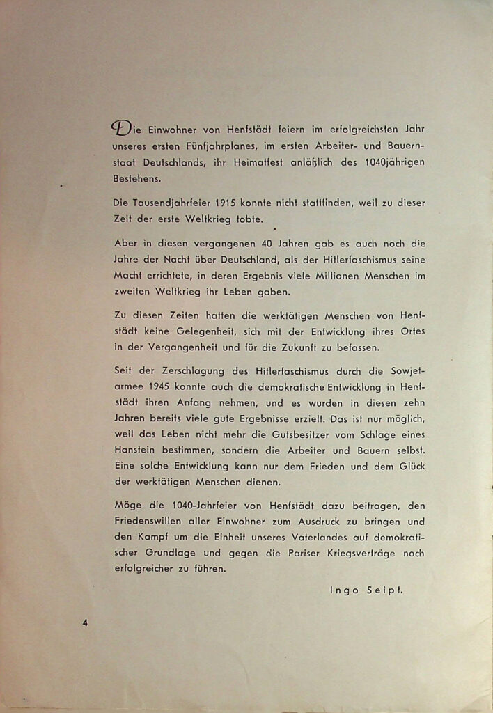Festschrift zum Heimatfest der Gemeinde Henfstädt 1955