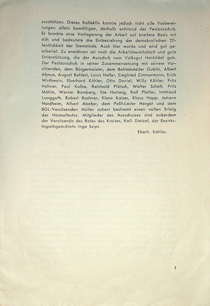 Festschrift zum Heimatfest der Gemeinde Henfstädt 1955